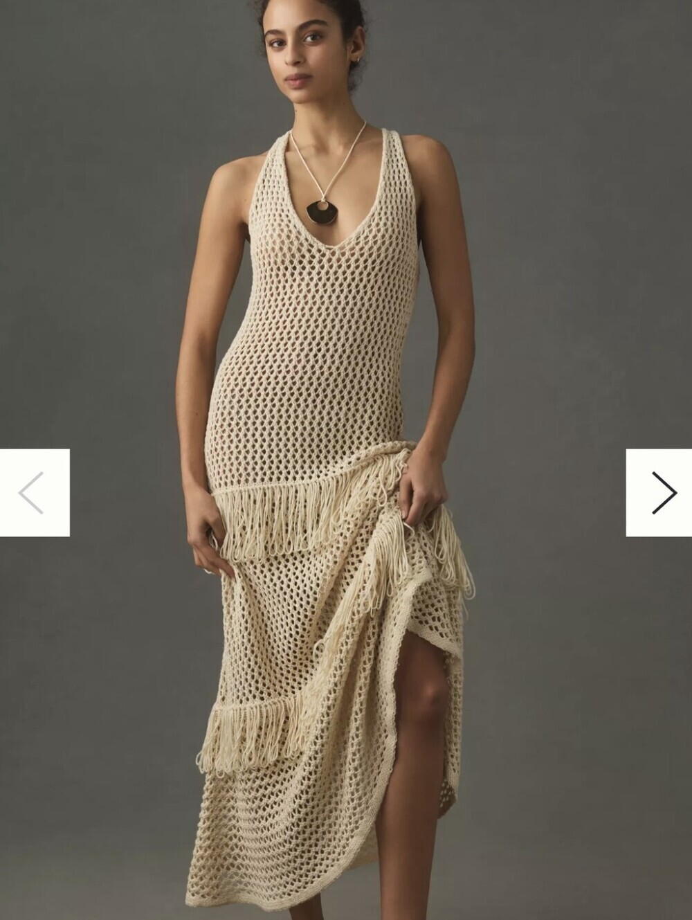 Anthropologie,Sundays Best ,Beige Crochet Fringe Maxi Dress, Size M/L
